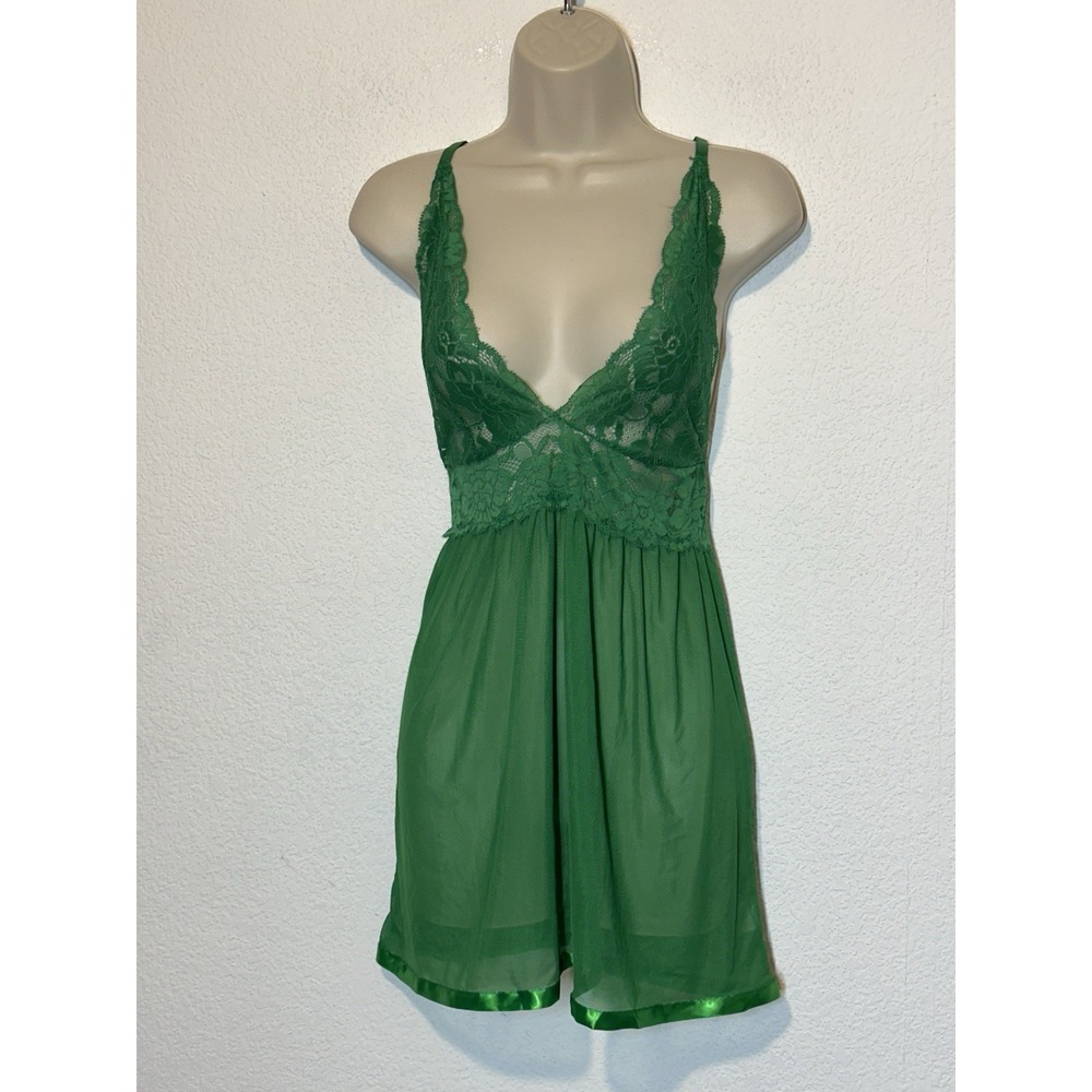 Avidlove Green Lace Chiffon Babydoll‎ Nighty Open Back Size Medium Fairy Dainty